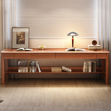 Brown Natural Wood Desk with Drawers and Shelves Image - 1