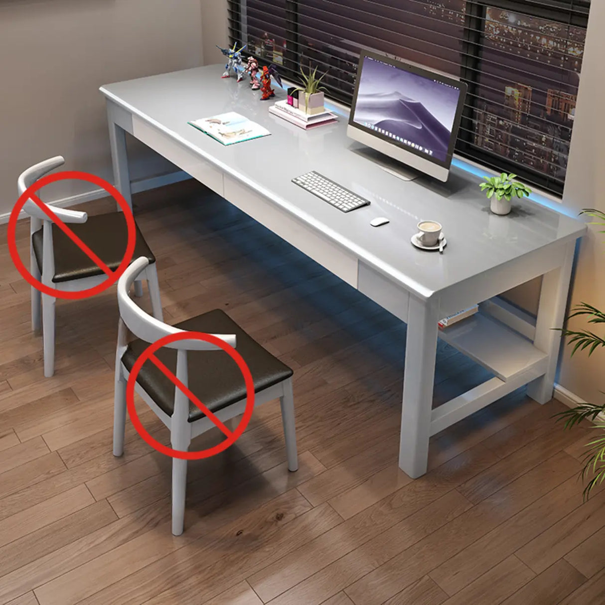 Brown Natural Wood Desk with Drawers and Shelves Image - 11