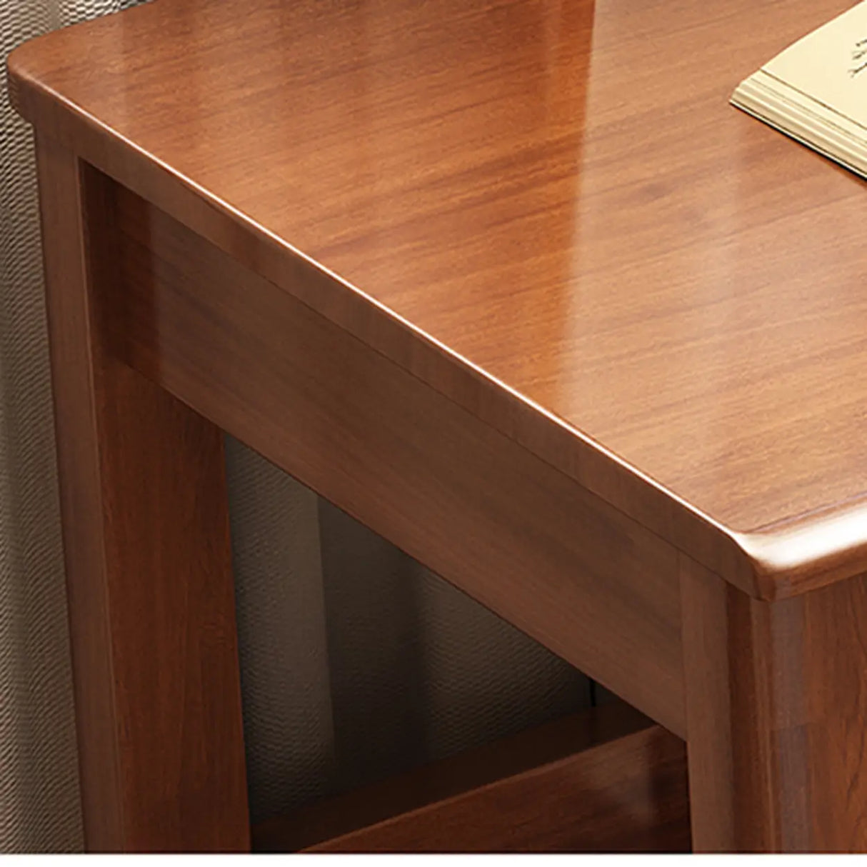 Brown Natural Wood Desk with Drawers and Shelves Image - 12