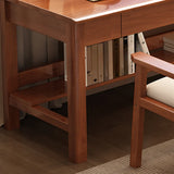 Brown Natural Wood Desk with Drawers and Shelves Image - 13