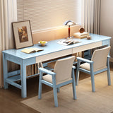 Brown Natural Wood Desk with Drawers and Shelves Image - 14