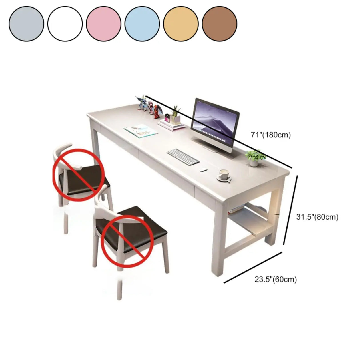 Brown Natural Wood Desk with Drawers and Shelves Image - 18