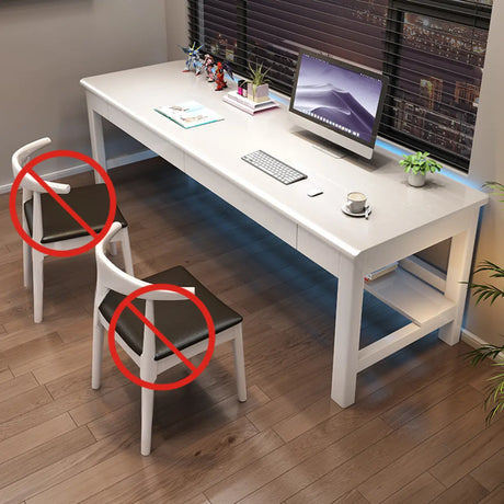 Brown Natural Wood Desk with Drawers and Shelves Image - 2