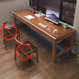 Brown Natural Wood Desk with Drawers and Shelves Image - 3