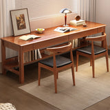 Brown Natural Wood Desk with Drawers and Shelves Image - 4