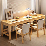 Brown Natural Wood Desk with Drawers and Shelves Image - 8