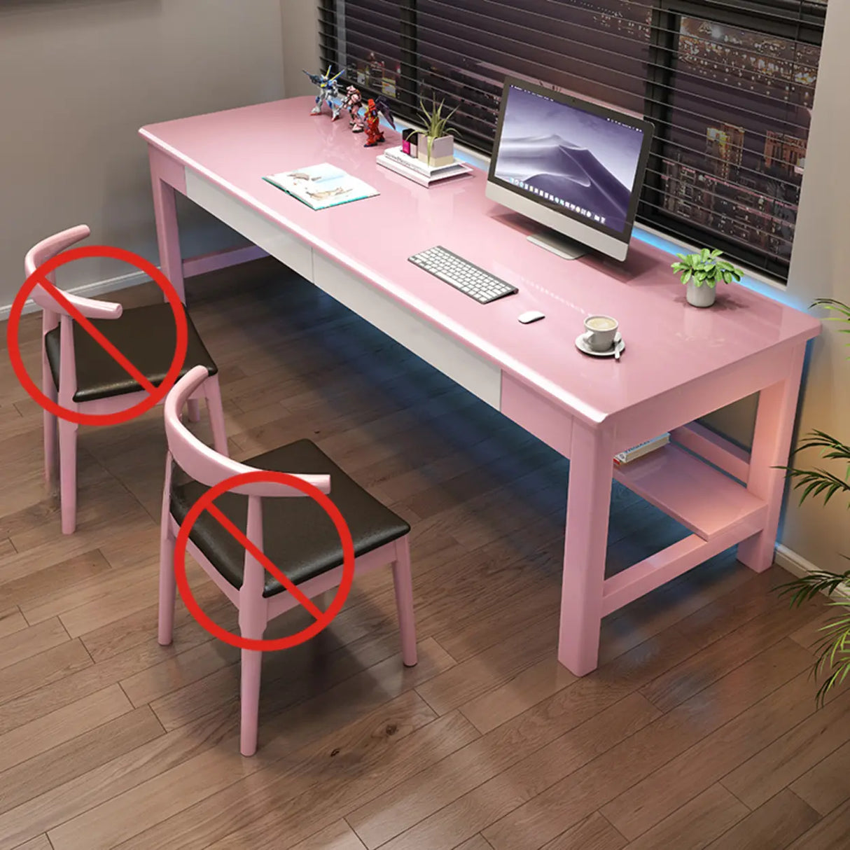 Brown Natural Wood Desk with Drawers and Shelves Image - 9