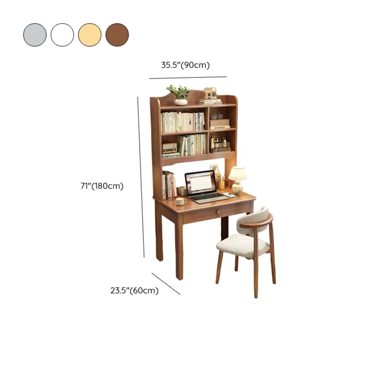 Brown Natural Wooden Desk with Hutch and Storage Image - 12