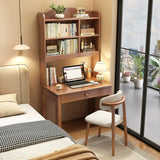 Brown Natural Wooden Desk with Hutch and Storage Image - 2