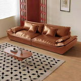 Brown Oiled Leather Pillow Top Arm Cushion Back Sofa Image - 2