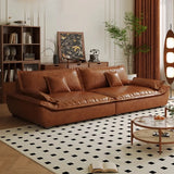 Brown Oiled Leather Pillow Top Arm Cushion Back Sofa Image - 3