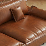 Brown Oiled Leather Pillow Top Arm Cushion Back Sofa Image - 5