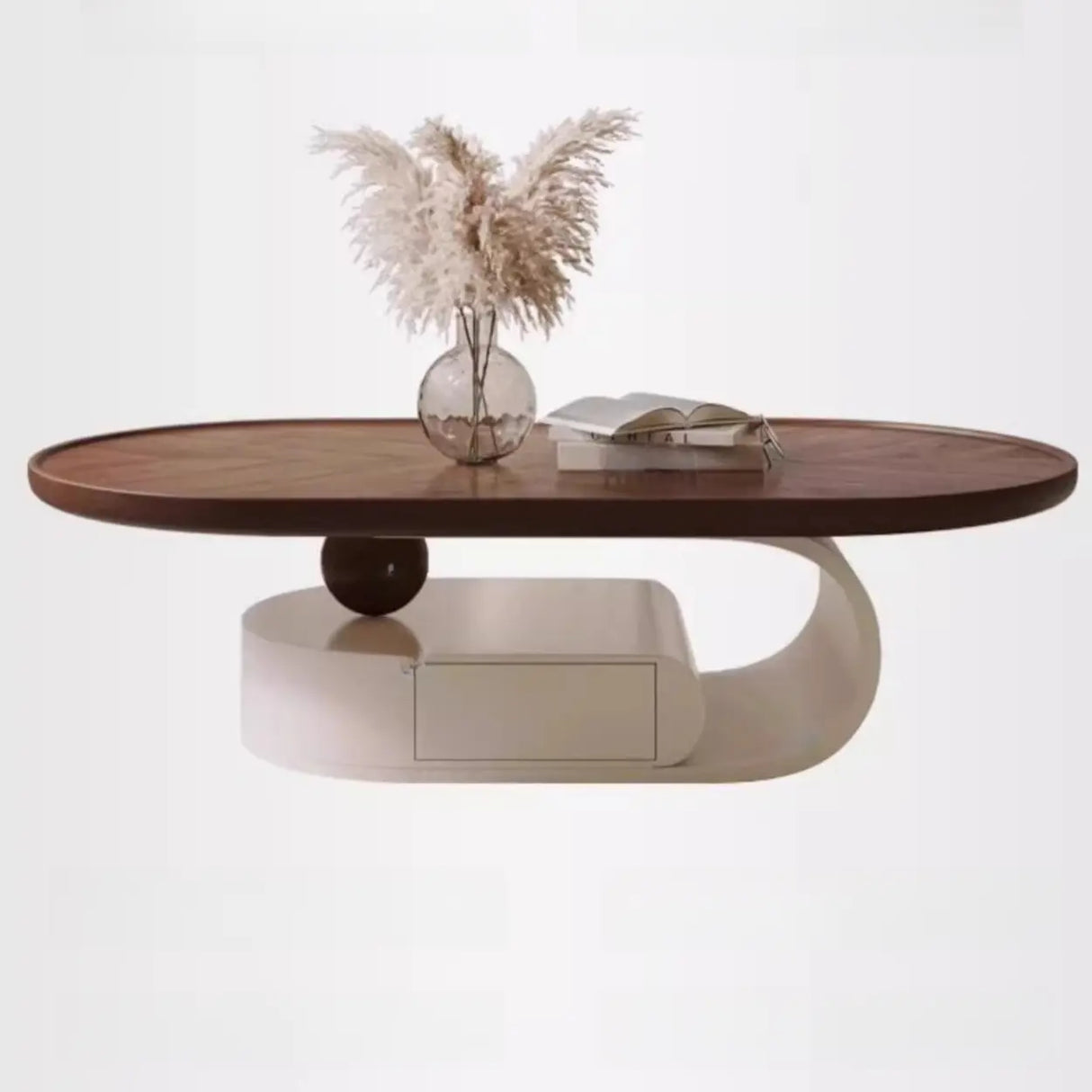 Brown Oval Wood Tray Top Abstract Base Coffee Table Image - 6