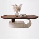 Brown Oval Wood Tray Top Abstract Base Coffee Table Image - 6