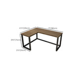 Brown Pine L-Shape Writing Desk with Iron Sled Base Image - 16