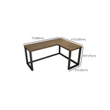 Brown Pine L-Shape Writing Desk with Iron Sled Base Image - 22