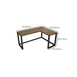 Brown Pine L-Shape Writing Desk with Iron Sled Base Image - 27