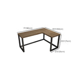 Brown Pine L-Shape Writing Desk with Iron Sled Base Image - 28