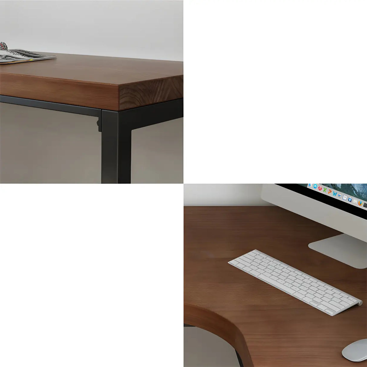 Brown Pine L-Shape Writing Desk with Iron Sled Base Image - 7
