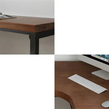 Brown Pine L-Shape Writing Desk with Iron Sled Base Image - 7