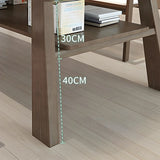 Brown Pine Rectangle Study Desk with Exterior Shelf Image - 6