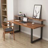 Brown Pine Shelves Butcher Block Sled Writing Desk Image - 4