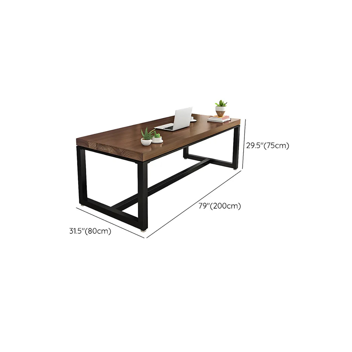 Brown Pine Wood Black Iron Sled Base Writing Desk Image - 12