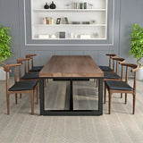 Brown Pine Wood Black Iron Sled Base Writing Desk Image - 4
