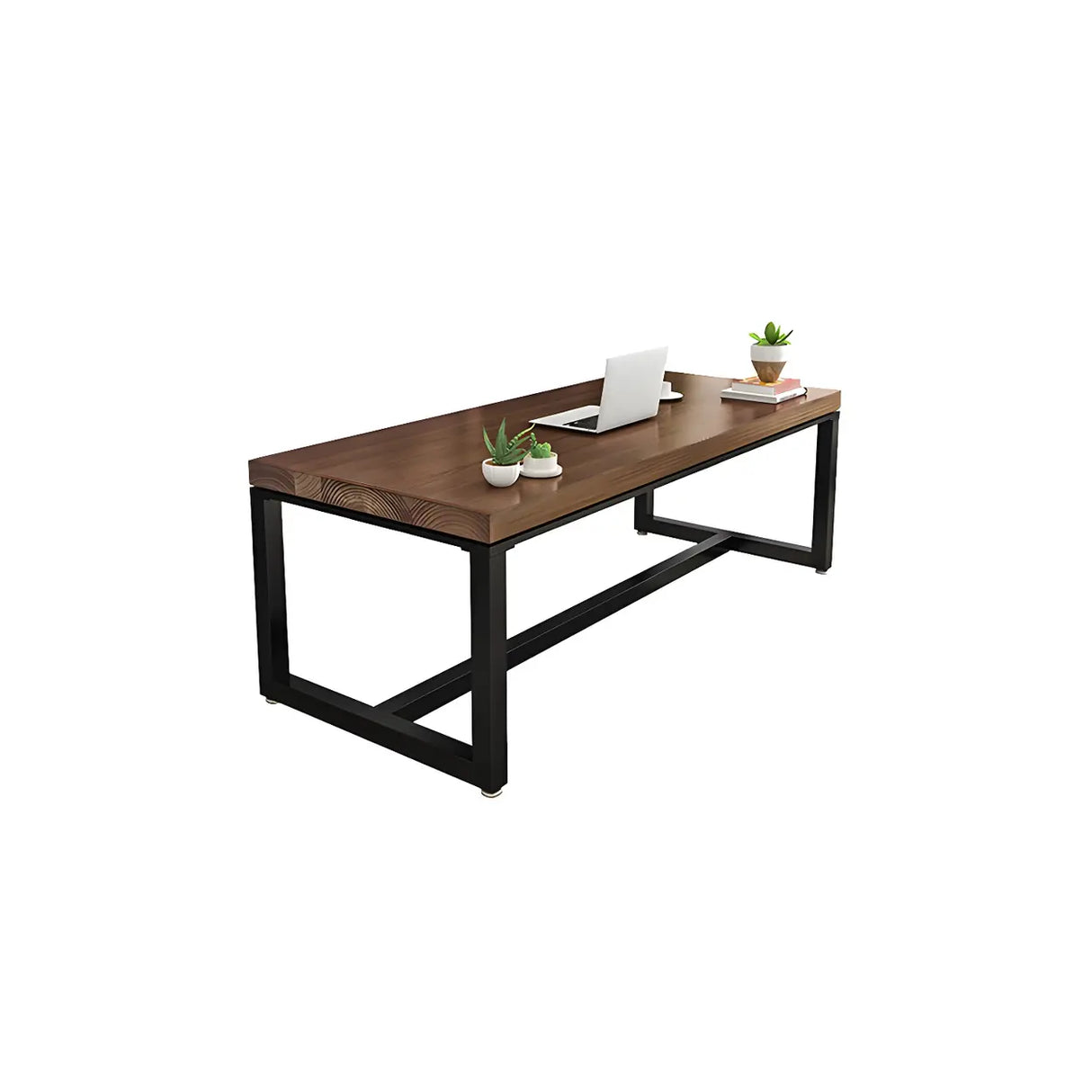 Brown Pine Wood Black Iron Sled Base Writing Desk Image - 6