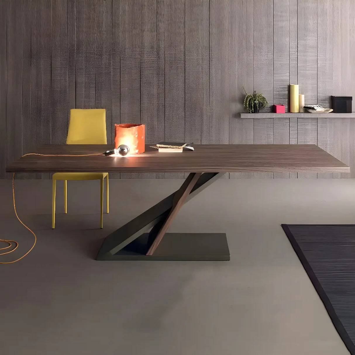 Brown Pine Wood Black Metal Z-Leg Writing Desk Image - 1
