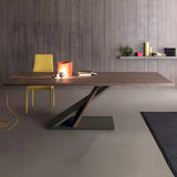 Brown Pine Wood Black Metal Z-Leg Writing Desk Image - 1