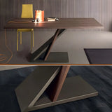 Brown Pine Wood Black Metal Z-Leg Writing Desk Image - 4