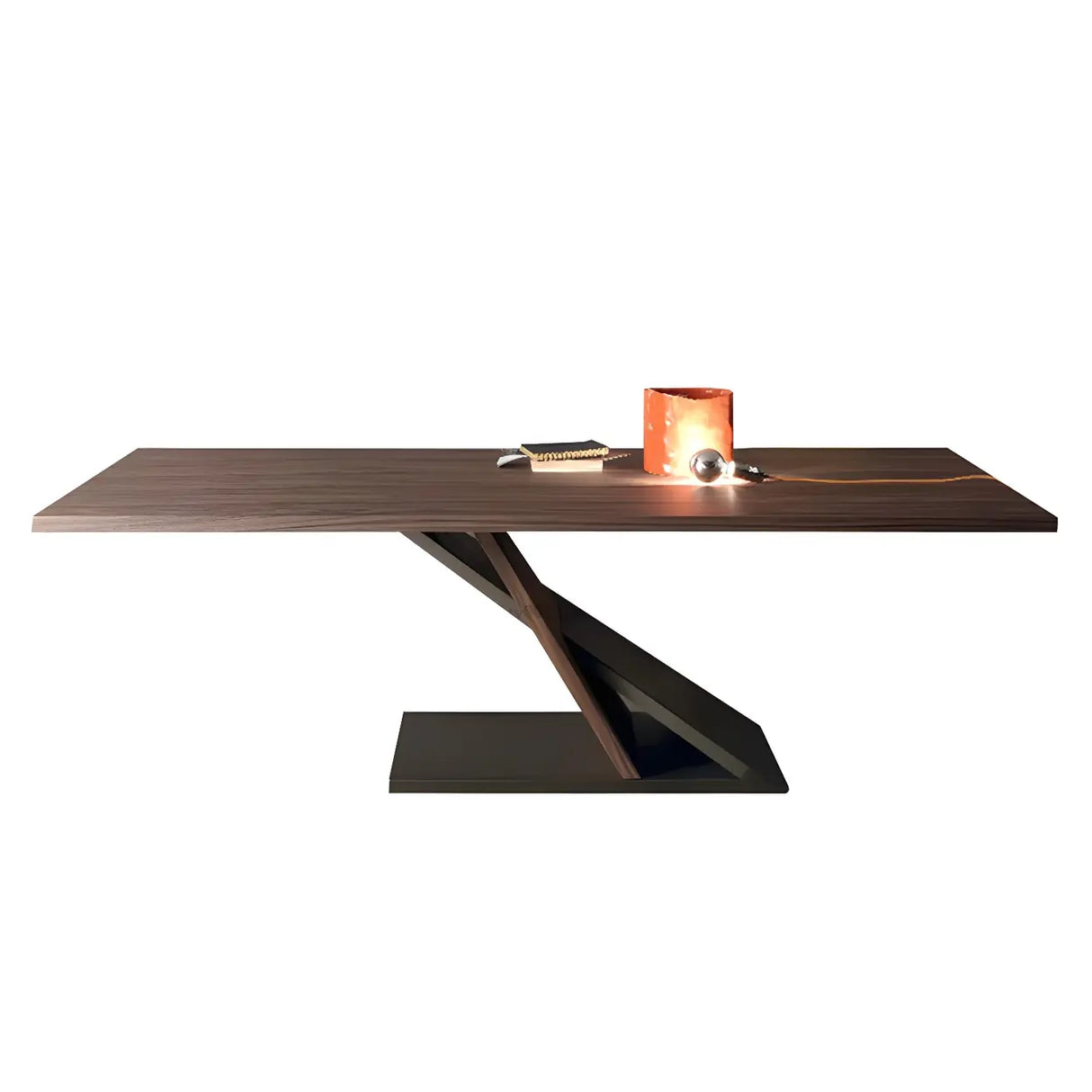 Brown Pine Wood Black Metal Z-Leg Writing Desk Image - 5