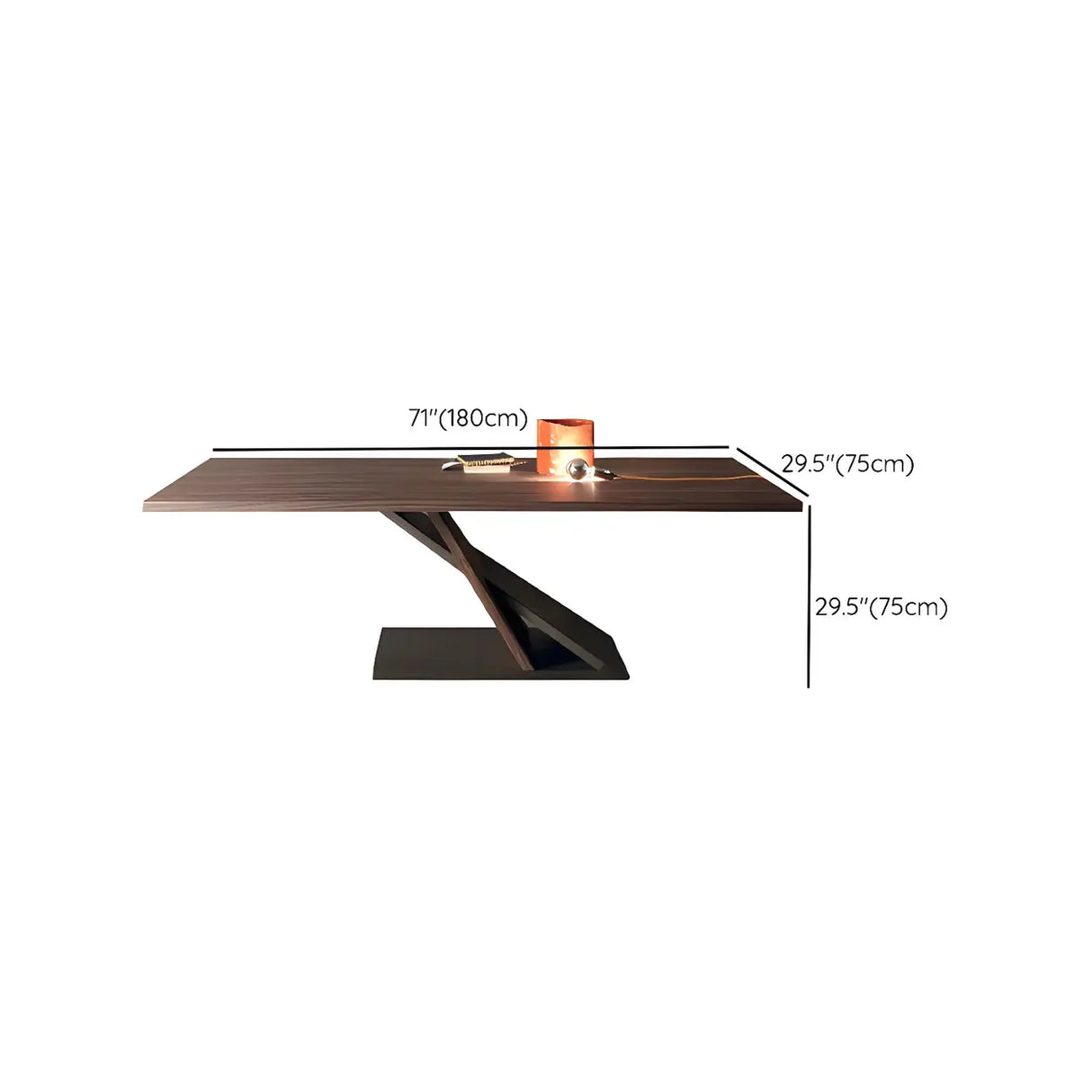 Brown Pine Wood Black Metal Z-Leg Writing Desk Image - 11