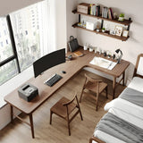 Brown Pine Wood H-Shaped Base Double Writing Desk Image - 1