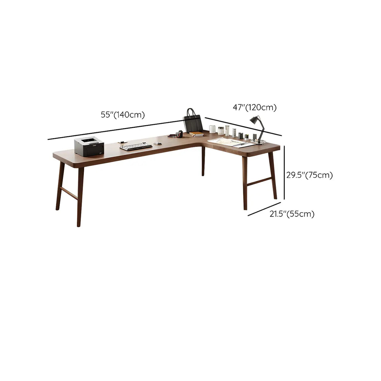 Brown Pine Wood H-Shaped Base Double Writing Desk Image - 11