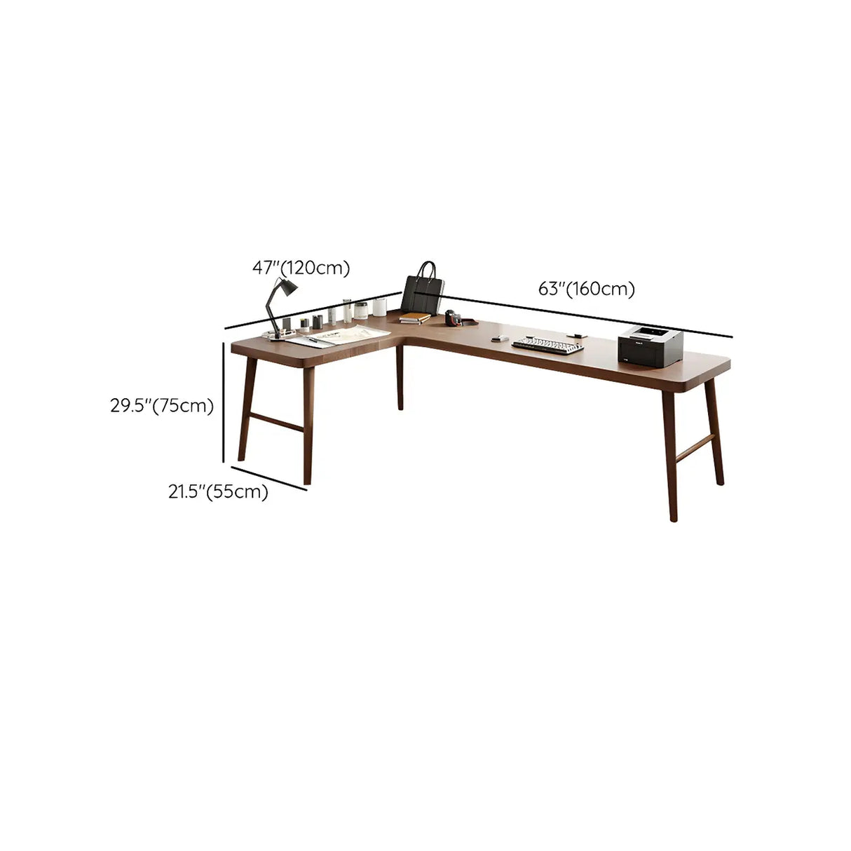Brown Pine Wood H-Shaped Base Double Writing Desk Image - 12