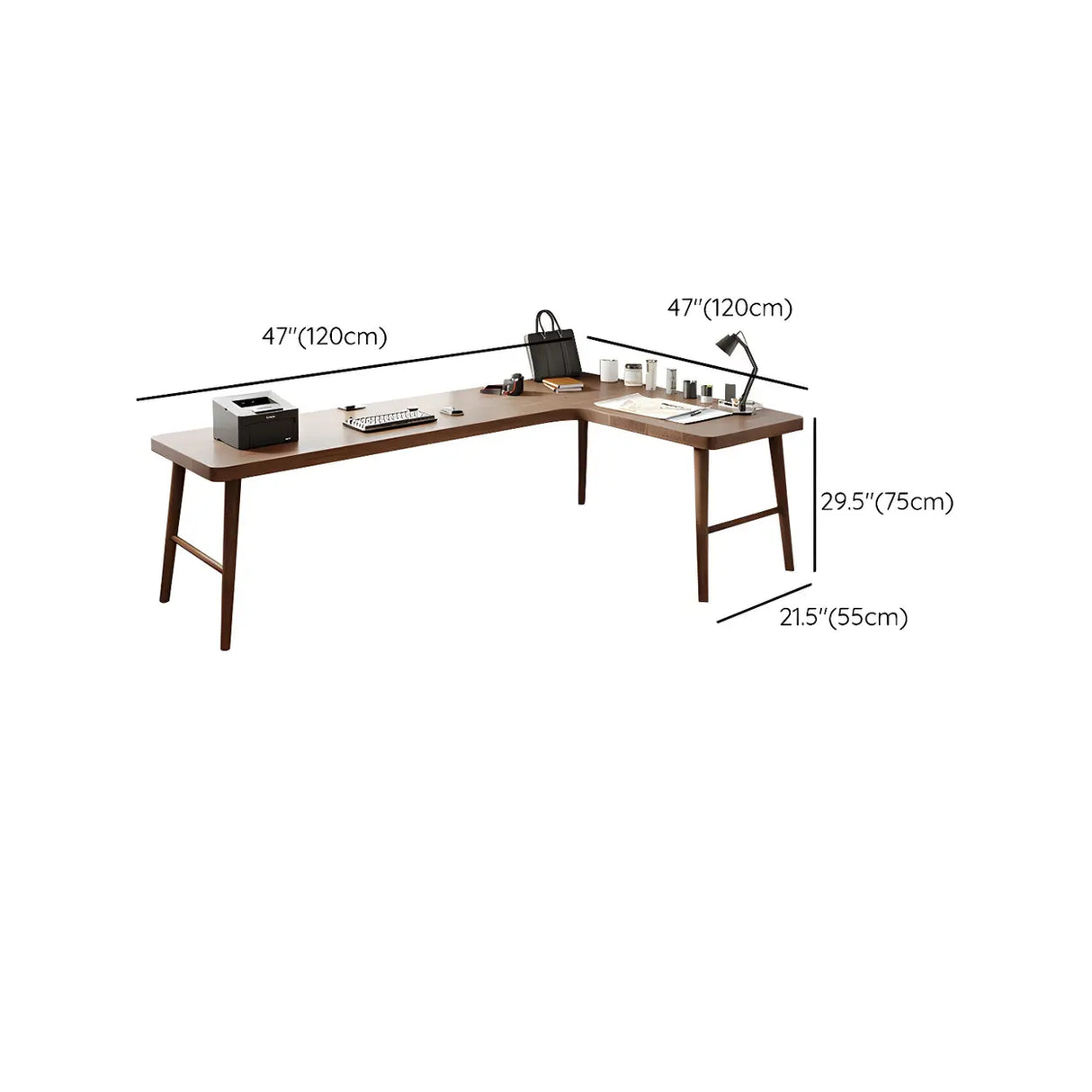 Brown Pine Wood H-Shaped Base Double Writing Desk Image - 15
