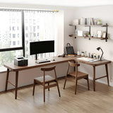 Brown Pine Wood H-Shaped Base Double Writing Desk Image - 2