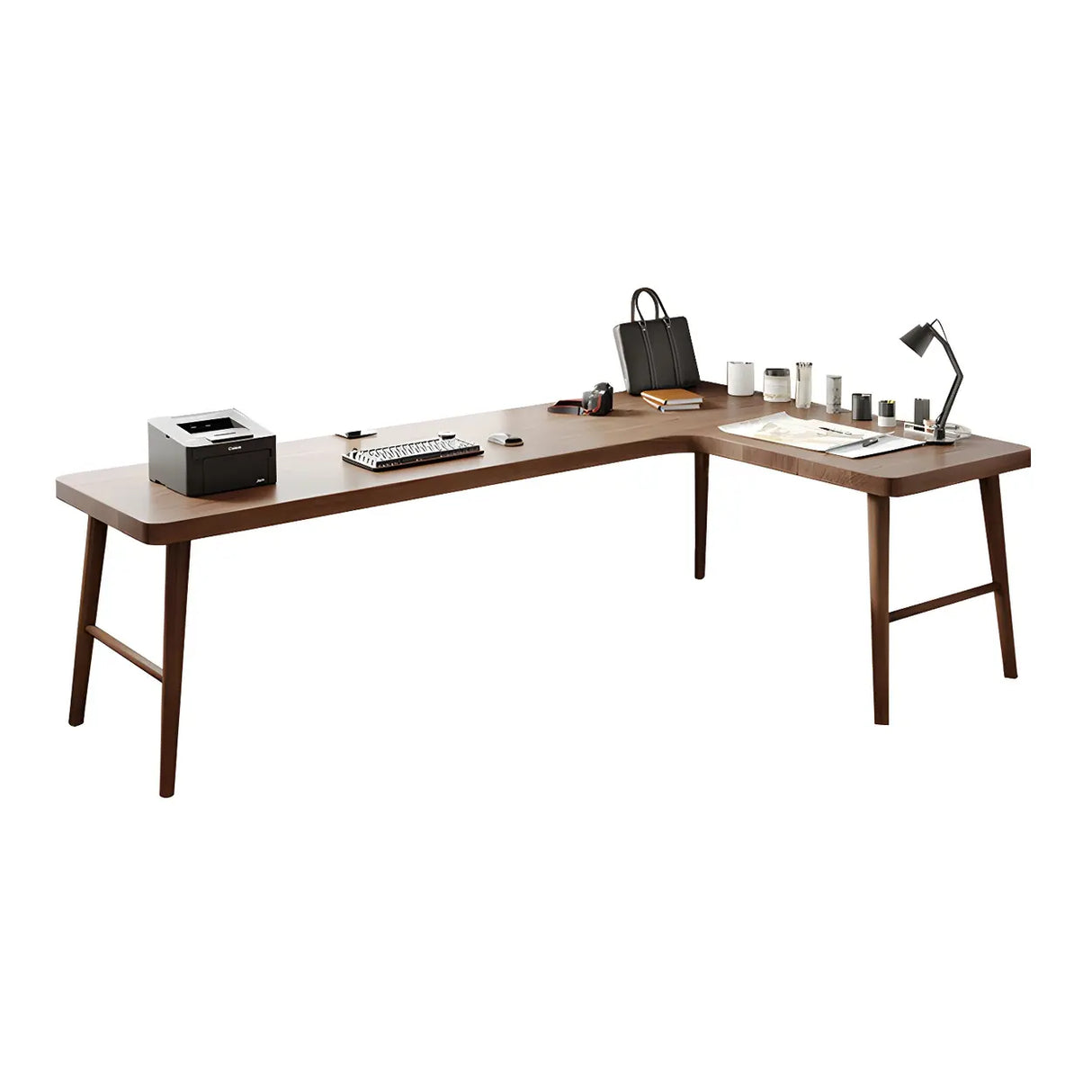 Brown Pine Wood H-Shaped Base Double Writing Desk Image - 5