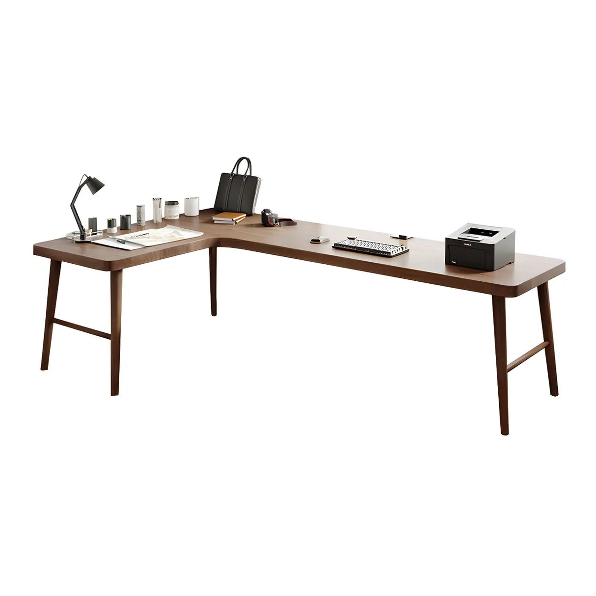 Brown Pine Wood H-Shaped Base Double Writing Desk Image - 9