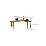 Brown Pine Wood L-Shape Writing Desk with H-Shaped Base #size