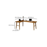 Brown Pine Wood L-Shape Writing Desk with H-Shaped Base Image - 11