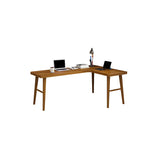 Brown Pine Wood L-Shape Writing Desk with H-Shaped Base Image - 2