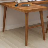 Brown Pine Wood L-Shape Writing Desk with H-Shaped Base Image - 8