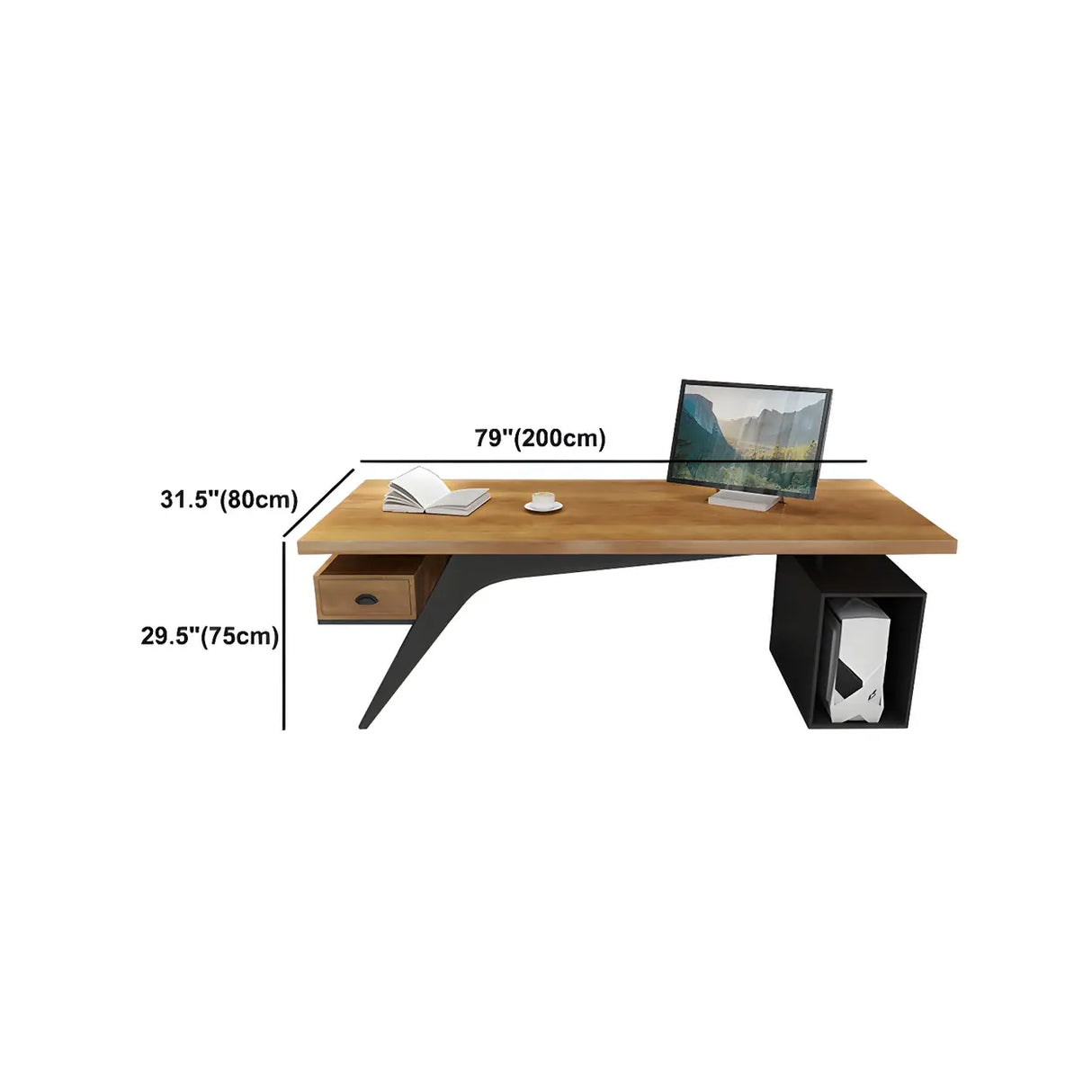 Brown Pine Wood Office Desk with Storage Drawers Image - 10