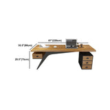 Brown Pine Wood Office Desk with Storage Drawers Image - 11