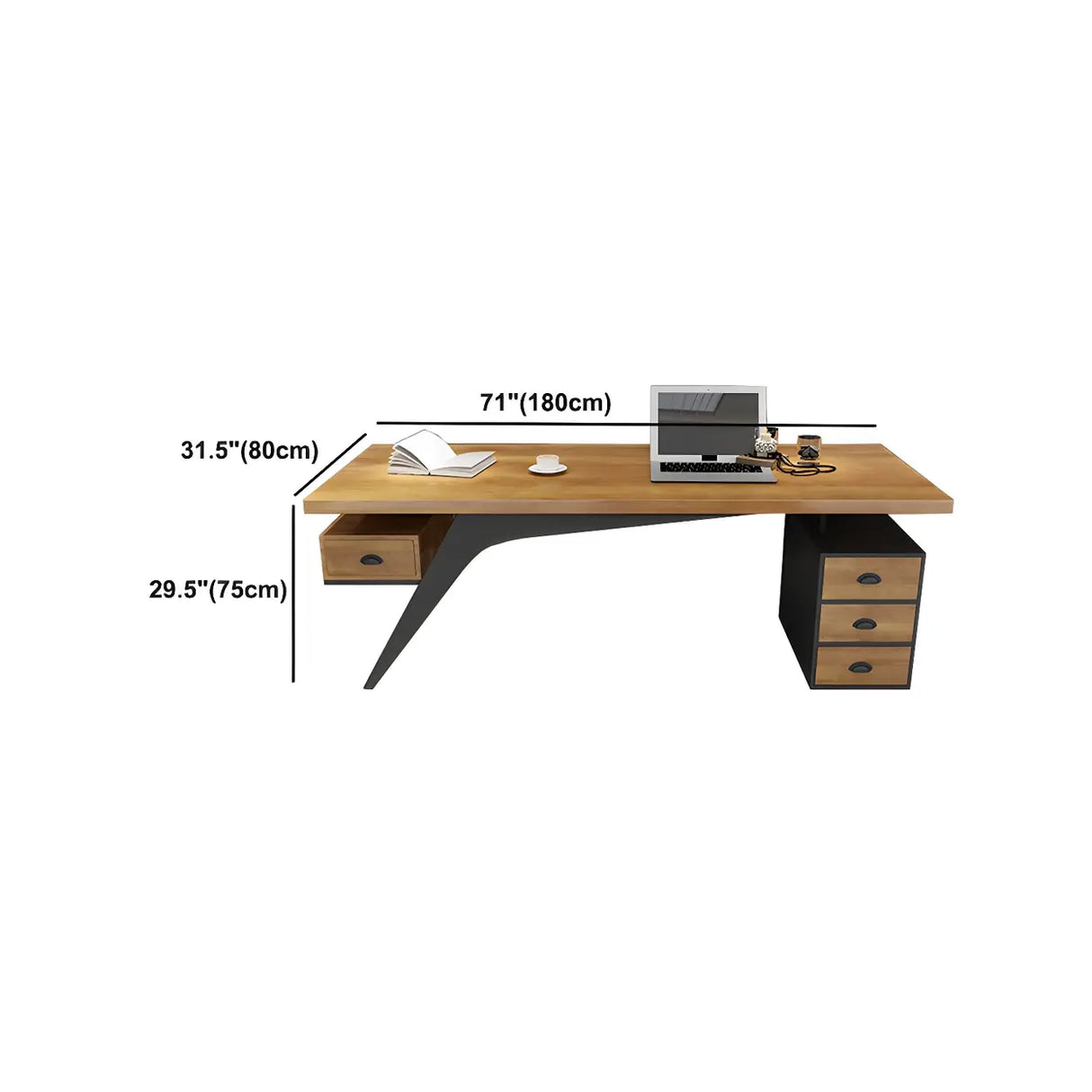 Brown Pine Wood Office Desk with Storage Drawers Image - 12