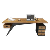 Brown Pine Wood Office Desk with Storage Drawers Image - 3