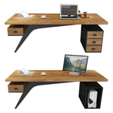 Brown Pine Wood Office Desk with Storage Drawers Image - 5